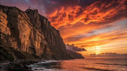 Vibrant Sunset Over Coastal Cliffs: Rule of Thirds Photography - Dramatic Ocean Scene