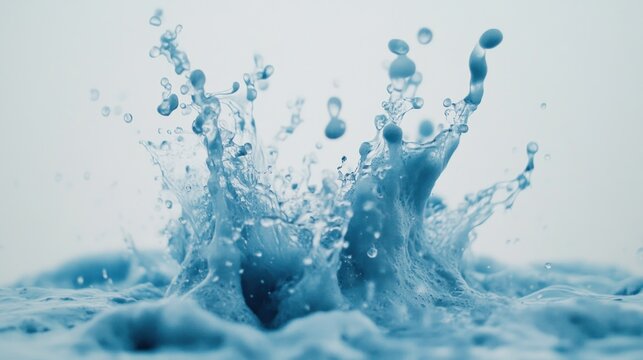 Water splash crown, droplet impact, pure background, refreshing drink concept