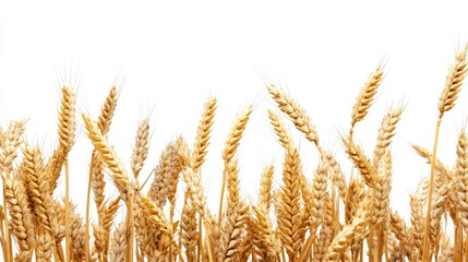 crop field of wheat as a border frame isolated on a white background