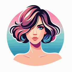 A stunning woman with short , wavy bob haircut vector iilustraion