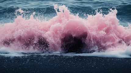 Obraz premium Pink wave crashing on beach, ocean background, coastal design