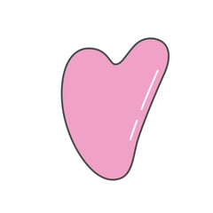 A minimalist, flat-style illustration of a pink gua sha tool used for facial massage and skincare routines. The design features a simple outline with subtle highlights,]
