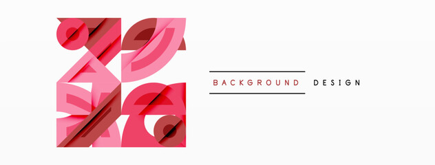 Abstract geometric background with shapes, featuring circular and rounded elements. Bold contrast, smooth gradients, dynamic composition, futuristic style