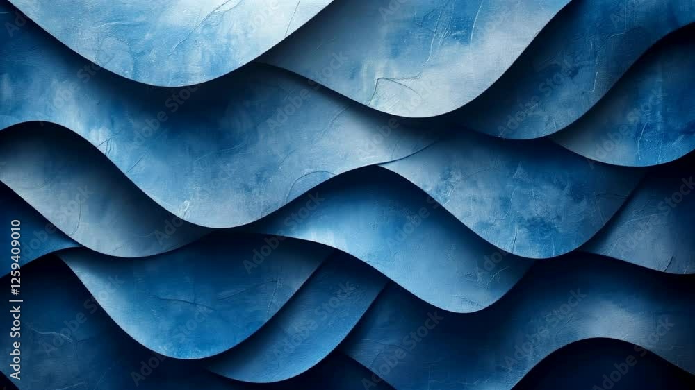 Poster flowing blue waves of abstract textured layers creating a hypnotic seamless movement
