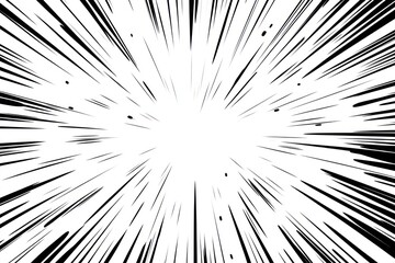 Dynamic explosion graphic with radial lines radiating outward, creating a sense of motion and energy