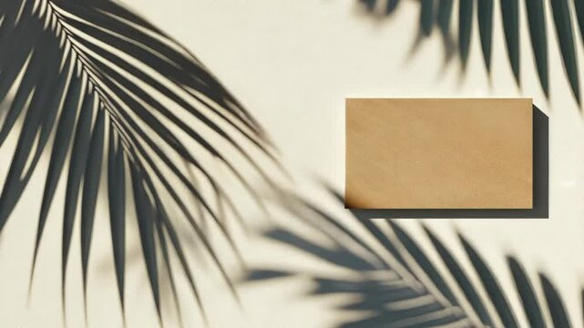 Shadows of palm leaves create an artistic display over a blank canvas in warm sunlight