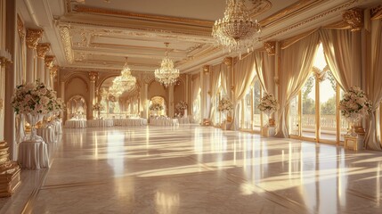 Fototapeta premium Lavish Ballroom with Glistening Chandeliers and Elegant Decor