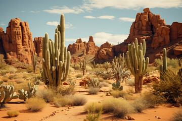 landscape of desert with cactus