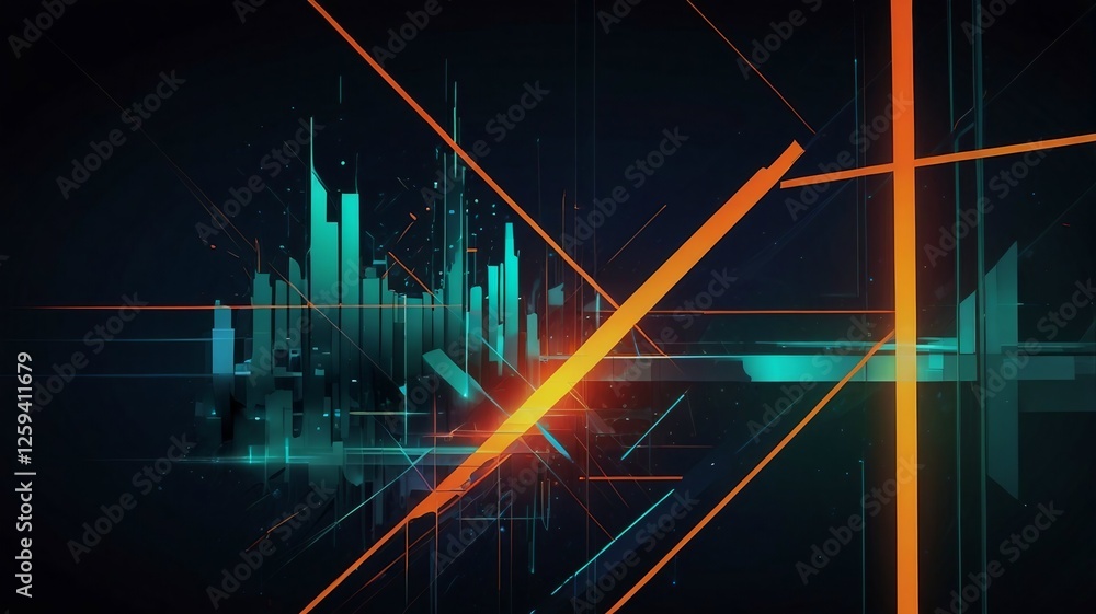 Aufkleber glowing digital technology background with blue light waves and abstract patterns