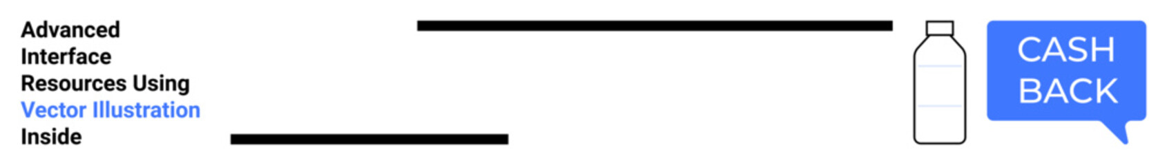 Minimalist bottle with speech bubble showcasing cashback text. Ideal for promotions, discounts, e-commerce, savings, cashback offers, marketing campaigns, flat landing page banner