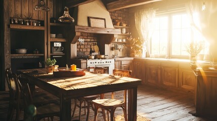Cozy Rustic Kitchen with Vintage Accents in Warm Natural Light
