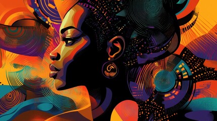 Colorful artistic portrait of a woman with abstract background