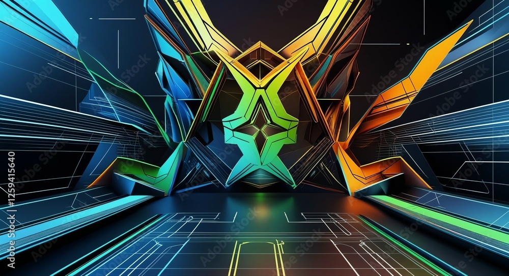 Poster futuristic glowing blue digital network background with abstract lines and technology elements