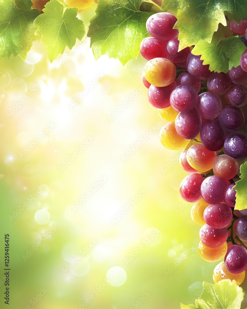 Aufkleber grapes and leaves with bokeh background representing abundance and freshness in a bright scene