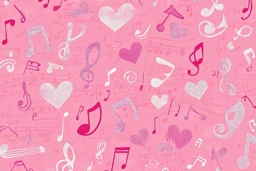 Seamless pink pattern with musical notes, treble clefs, and hearts. Perfect for Valentine's Day, with generative ai