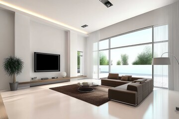 Fototapeta premium Cozy Living Room with Brown Sofa