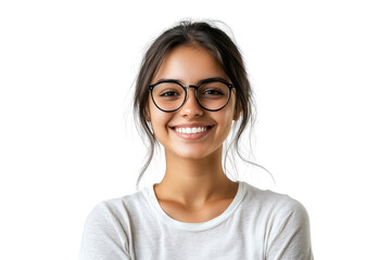 Obraz premium Smiling girl in t-shirt isolated on white or transparent, PNG
