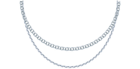 Layered Trendy Silver Chain Necklace On White Background, Unique Fine Jewelry Vector Illustration.	