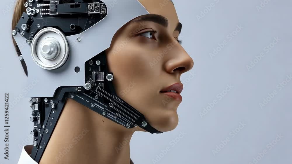 Aufkleber futuristic humanoid robot with realistic face and exposed mechanical components showcasing advanced 