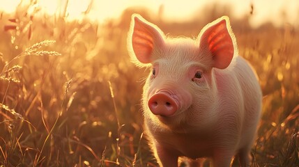 Pig portrait in the warm light