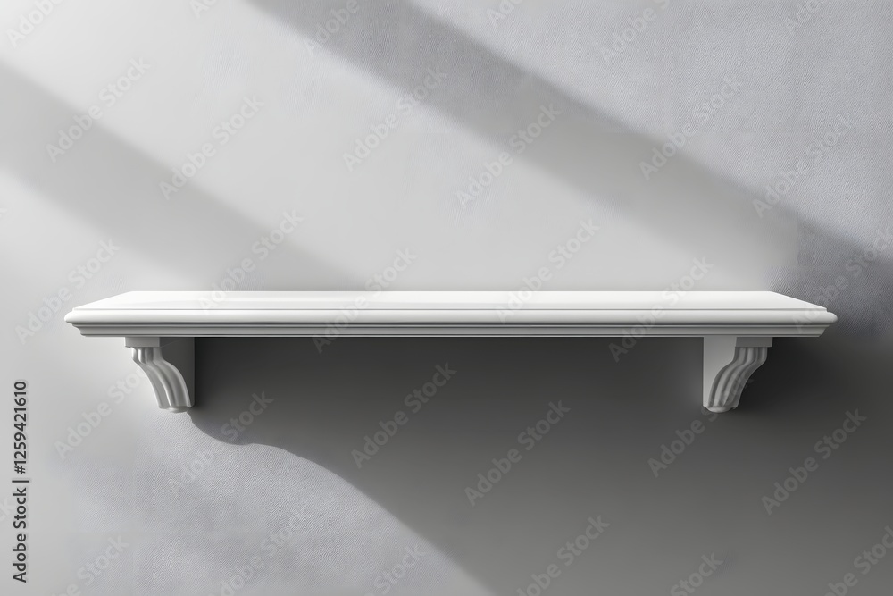 Poster simple white shelf on textured wall with soft light and shadow for product display