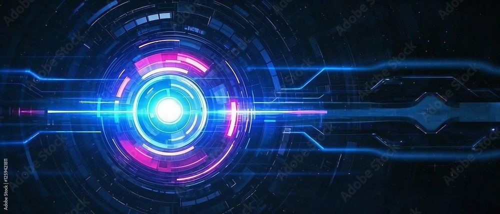 Poster futuristic digital blue technology background with binary code and glowing abstract waves