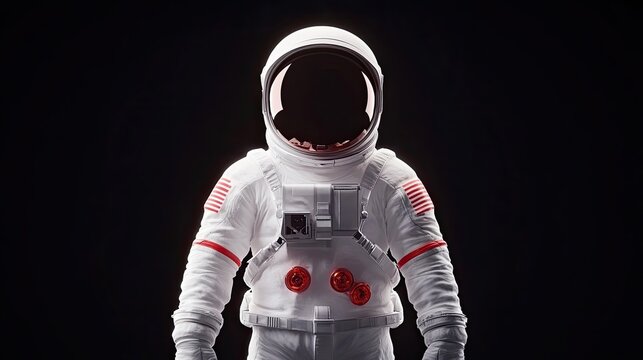 Astronaut in a sleek spacesuit standing against a dark backdrop, evoking exploration and adventure