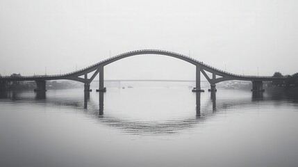 Obraz premium monochrome shot of the expressway bridge's arches, perfectly aligned above the Chao Phraya River, with subtle reflections rippling across the water