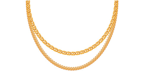 Layered Gold Chain Necklace On White Background, Unique Fine Jewelry Vector Illustration.	