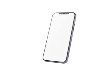 Smartphone with blank screen, isolated, white background, angled view, concept of mockup, empty display, presentation, design template. Ai generative