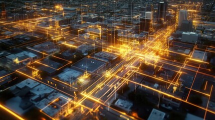 Obraz premium Illuminated Cityscape: A Digital Dawn