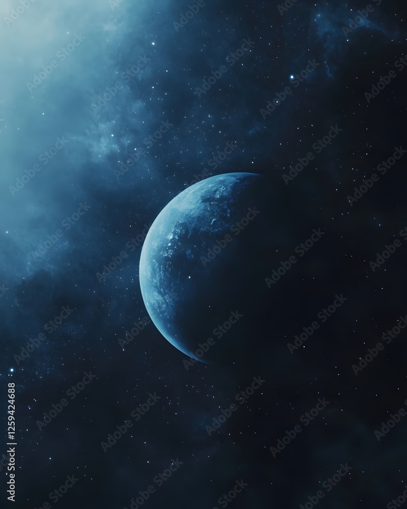 Poster distant planet shines in the starry void of deep space exploration and cosmic wonder