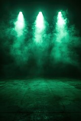 Eerie Green Light Beams Illuminate a Stage Floor Creating a Dramatic Atmosphere