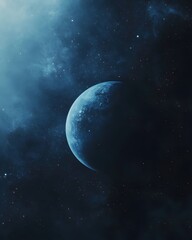 Obraz premium Distant Planet Shines in the Starry Void of Deep Space Exploration and Cosmic Wonder