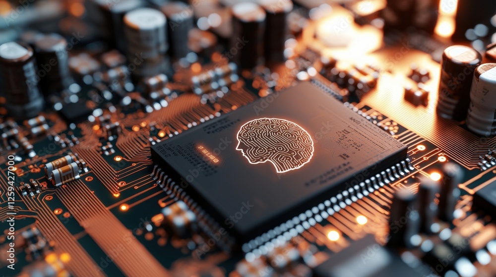 Poster close-up of a detailed circuit board showcasing intricate components and connections in high fidelit