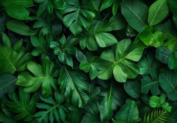 Collection Of Tropical Leaves With Water Drops