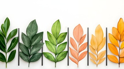 Colorful Leaf Transitions On White Background