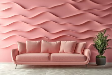 Chic 2025 color trend lounge with wall and sofa, embodying design.