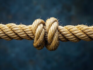 Fototapeta premium Secure Bond A Close Up of a Thick Natural Rope Tied in a Knot Against a Dark Backdrop
