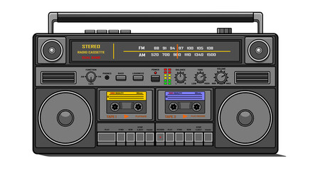Retro radio cassette boombox, a musical icon of the 80's and 90's 