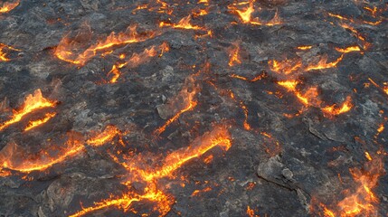 Fiery Lava Flow Across Rugged Valley Floors with Glowing Embers