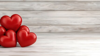 Fototapeta premium Red Heart Shapes on Wooden Background for Romantic Themes and Events