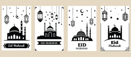 Obraz premium Eid Mubarak greeting card design with Mosque