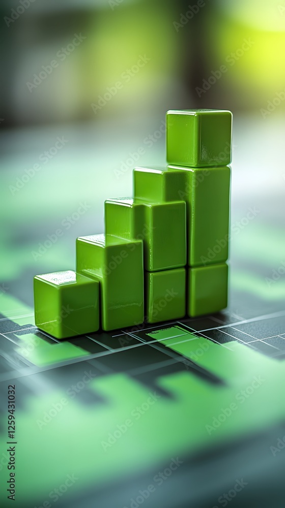 Poster green block chart showing growth and success on a green graph background with soft light