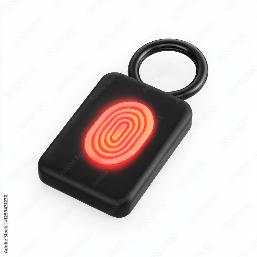 Poster a sleek, black fingerprint scanner with a glowing red design, ideal for secure access and modern tec