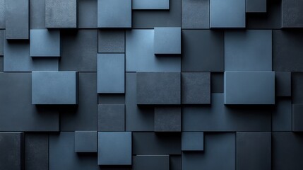 Abstract minimalist wallpaper with clean squares and rectangles on Blue background. Banner template with white center text area. Ideal for modern designs.