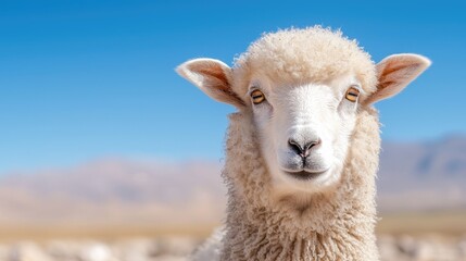 Fototapeta premium Sheep gazing, Andean mountains background, livestock farming