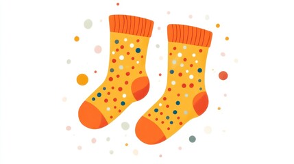 A pair of orange socks with dots, flat vector illustration style on white background, simple design, simple shapes