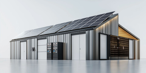 Fototapeta premium Solar rooftop installation capacity. Rooftop solar array with capacity meter display image.