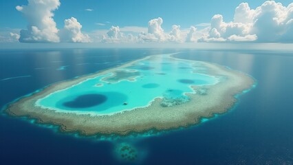 Obraz premium Aerial view of tropical islands surrounded by coral reefs and turquoise ocean 
